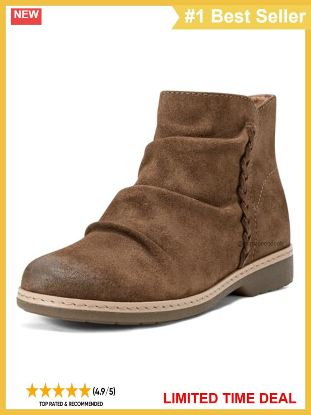 Water Resistant Leather Ankle Bootie with Cushioned Insole and Almond Toe